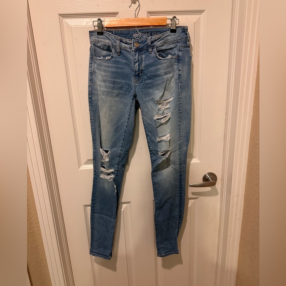American Eagle Outfitters Blue Skinny Jeans Distressed